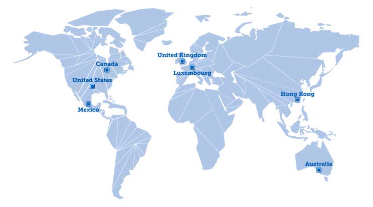 World wide offices and customer services, Canada, United States, Mexico, United Kingdom, Luxembourg, Hong Kong, and Australia (mobile image) World wide offices and customer services, Canada, United States, Mexico, United Kingdom, Luxembourg, Hong Kong, and Australia (mobile image)