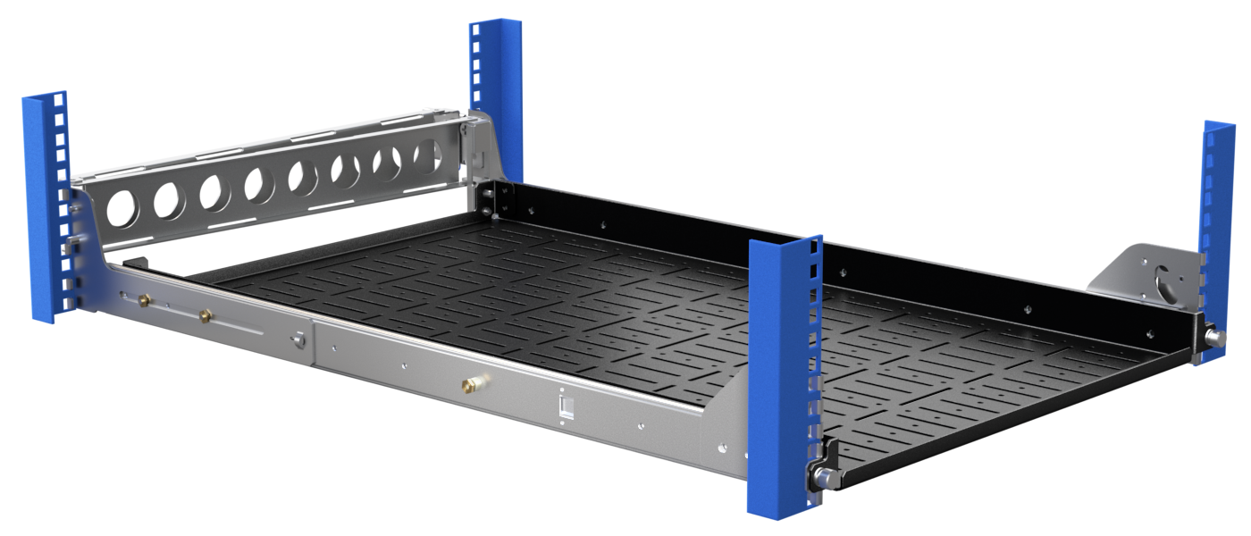 cable management arm on modular device test shelf for device testing lab (desktop image)