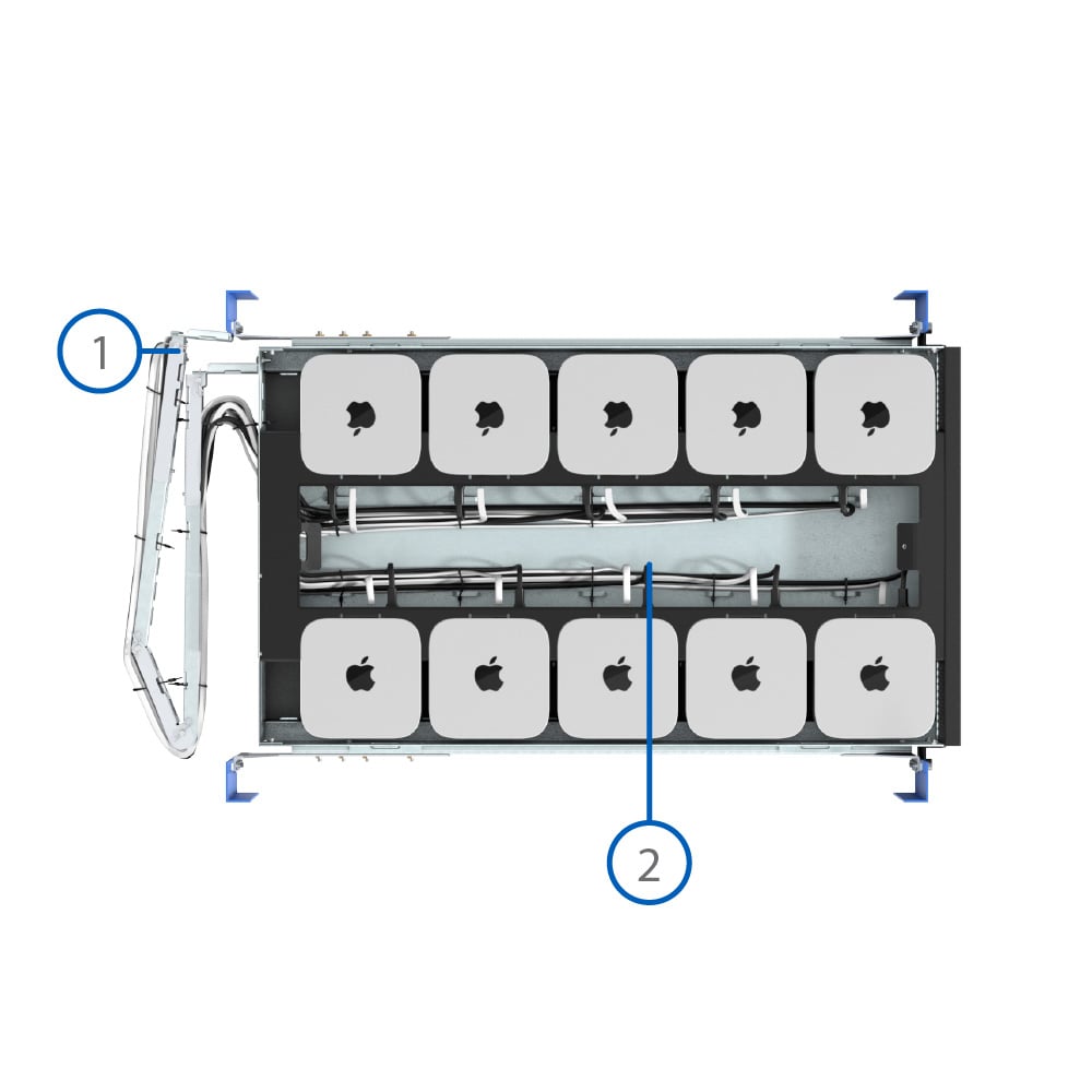 2U HyperShelf for 10 Apple Mac Mini (M4, 2024) Cable Management Arm (desktop image) 2U HyperShelf for 10 Apple Mac Mini (M4, 2024) Cable Management Arm (desktop image)