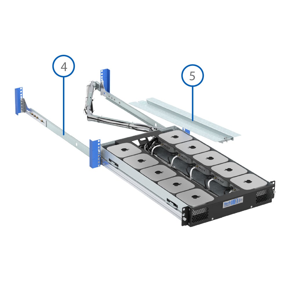 2U HyperShelf for 10 Apple Mac Mini (M4, 2024) Ball Bearing Slide Rails (desktop image) 2U HyperShelf for 10 Apple Mac Mini (M4, 2024) Ball Bearing Slide Rails (desktop image)