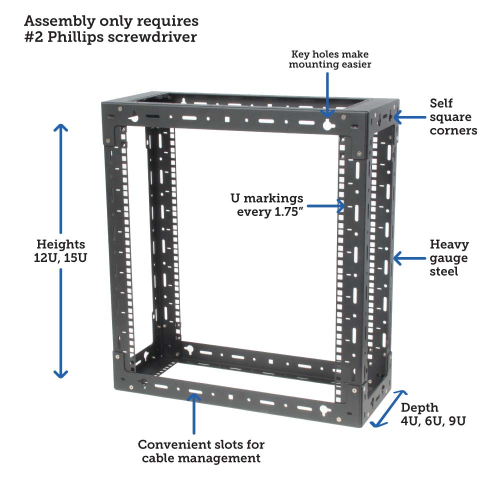 RackSolutions 8U-15U Open Frame Wall Mount Rack